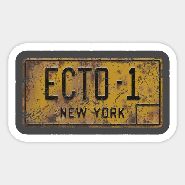 Ecto-1 Rusty and Weathered Licence Plate (Ghostbusters) Sticker by GraphicGibbon